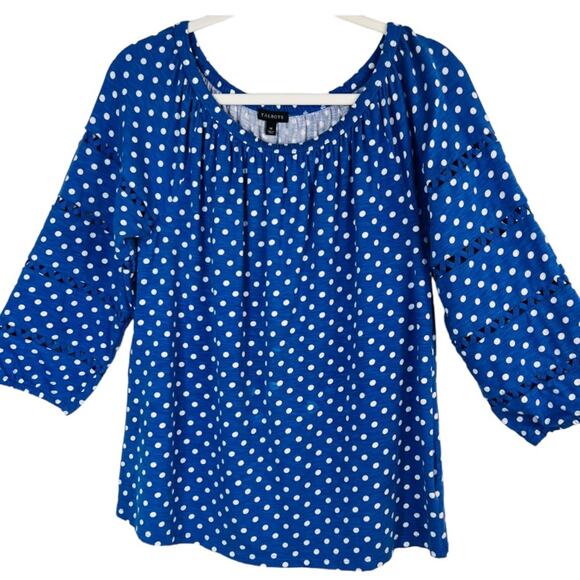 Talbots Tops - Talbots Boat Neck 3/4 Sleeve Polka Dot Knit Top Blue White Medium